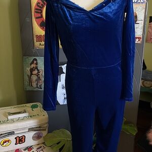 Elegant Blue Velvet Jumpsuit